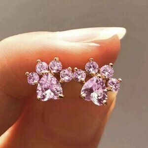 😸🐶ADORABLE ROSE GOLD CRYSTAL PAW EARRINGS